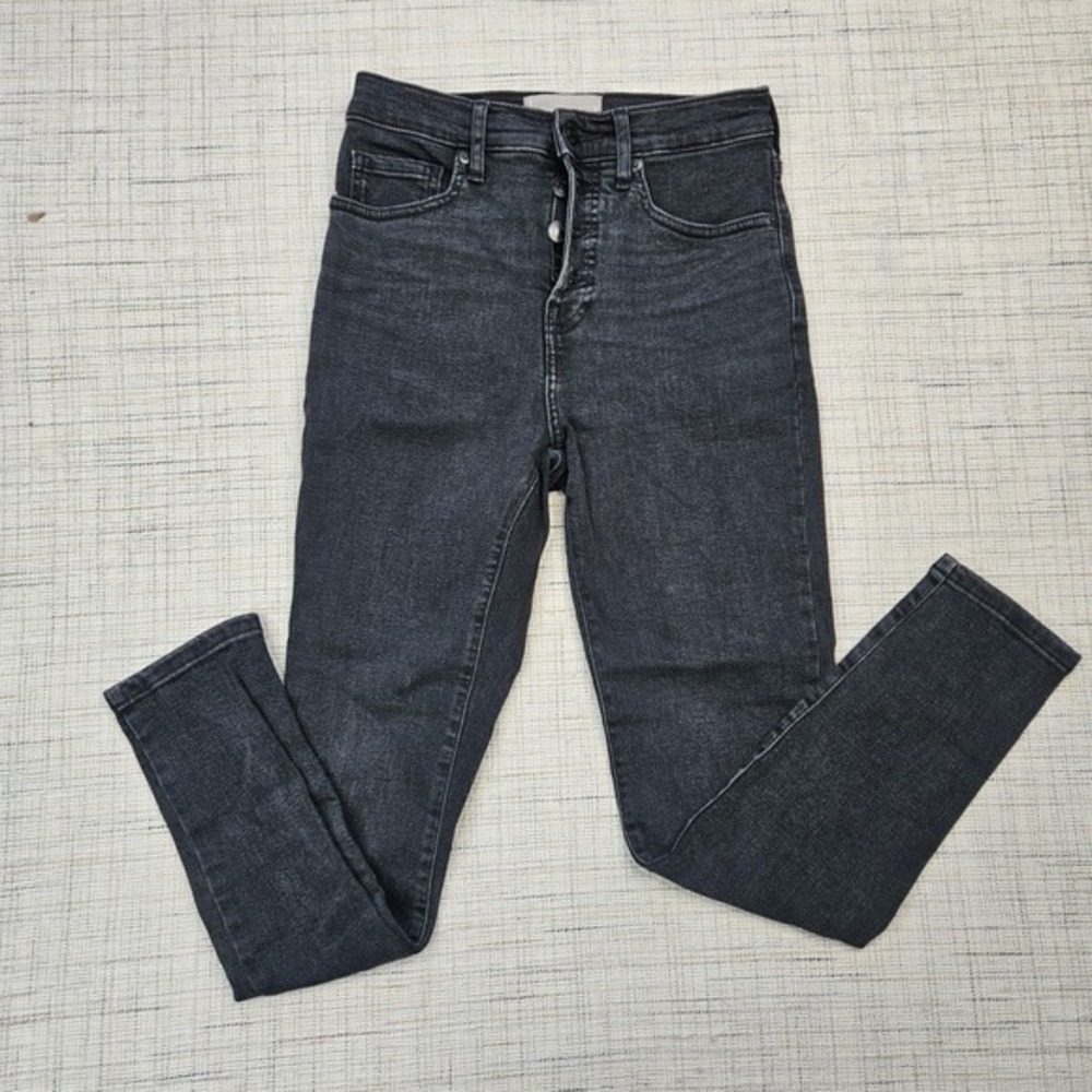 Everlane‎ The High Rise Skinny Ankle Jean Women's Black Wash Button Fly Denim